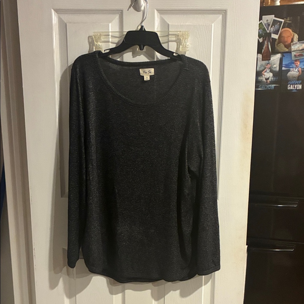 Style & Co. Shimmering Black Long Sleeve Blouse